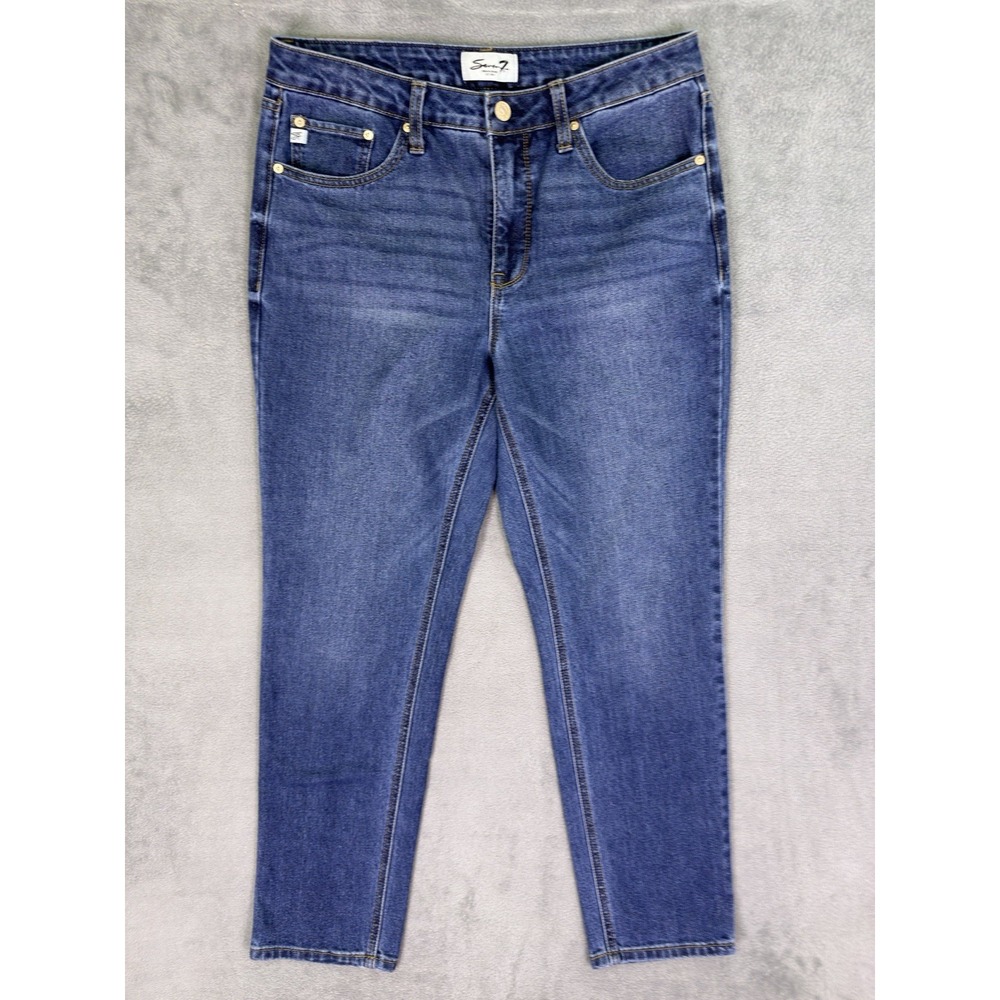 Seven 7 Jeans Womens 8 Blue Straight Medium Wash High Rise Stretch Denim